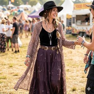 Vintage Double Take Lace Open Kimono Cardigan 3X Brown Floral Whimsigoth Longlin